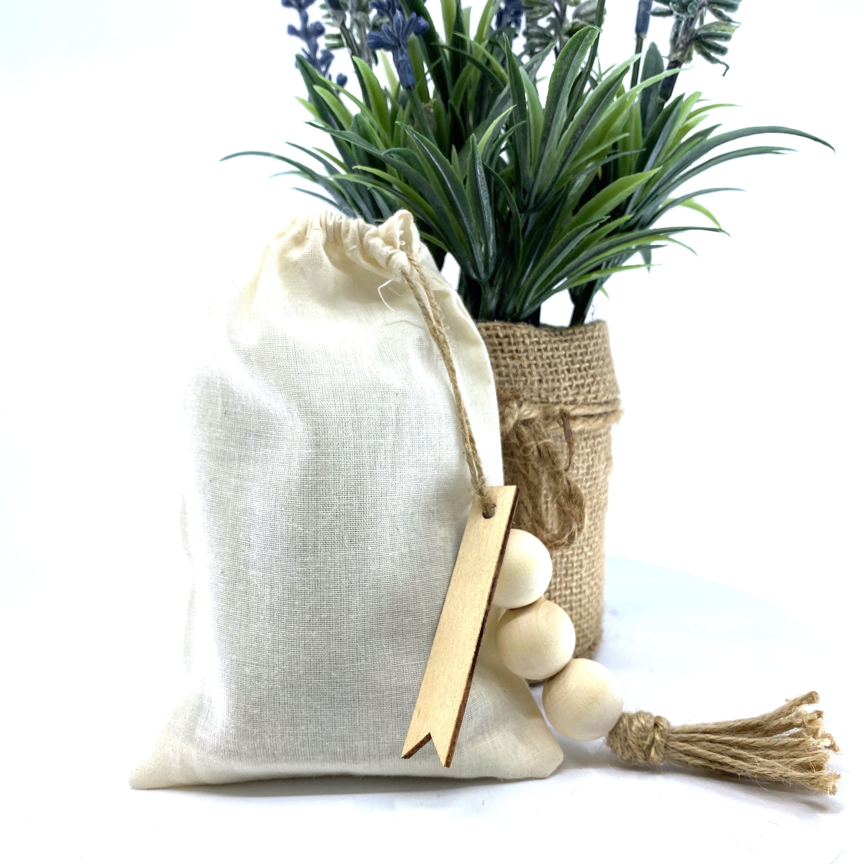 100% Naturally Dried Lavender Flowers, Jute & Wooden Beaded Drawstring